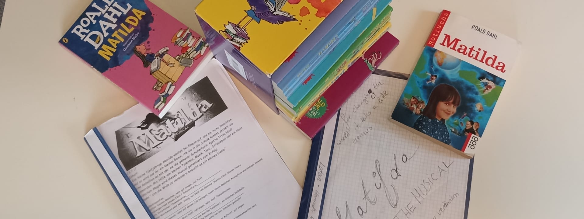 Meine Sammulung an Büchern und Mappen über Matilda