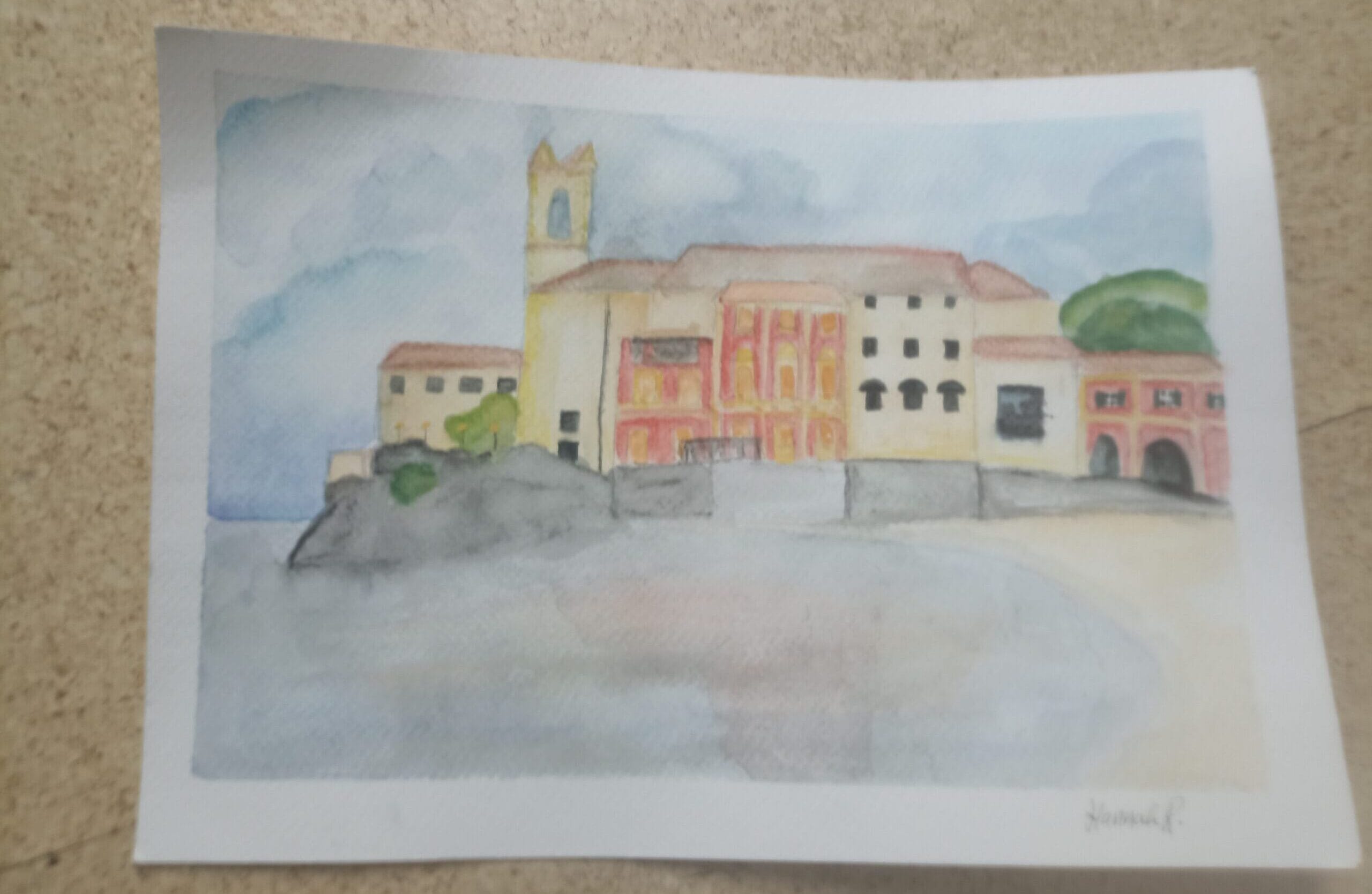 Ein Aquarellbild von dem Kloster