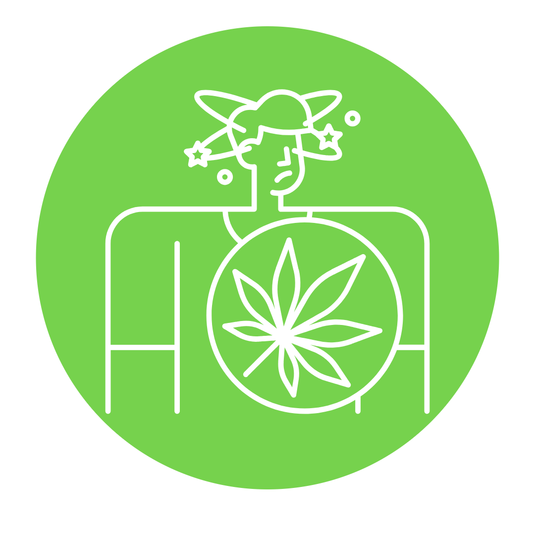 Icon eines Menschen, der Cannabis genommen hat und dem der Kopf unangenehm schwirrt